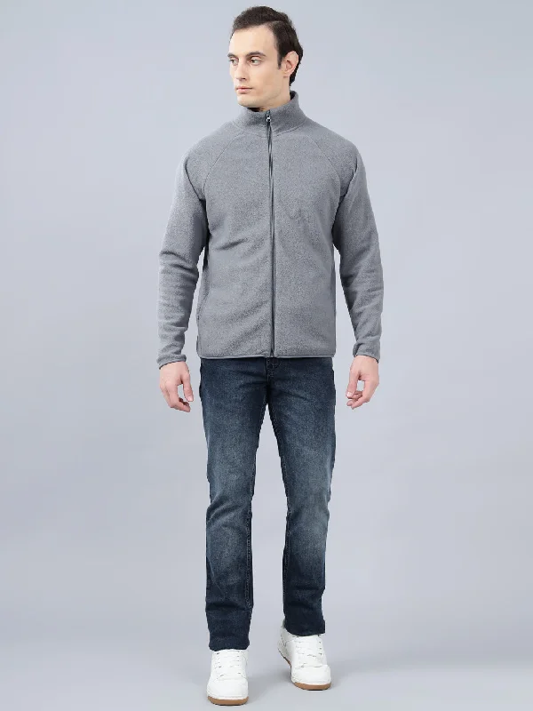 Men's Solid Grey Mock Collar Sweatshirt Refined Men's Velvet