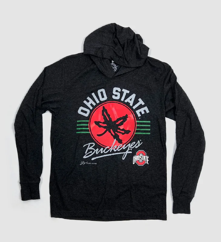 OSU Buckeye Leaf Script Hooded T shirt Masculine Men's Thick