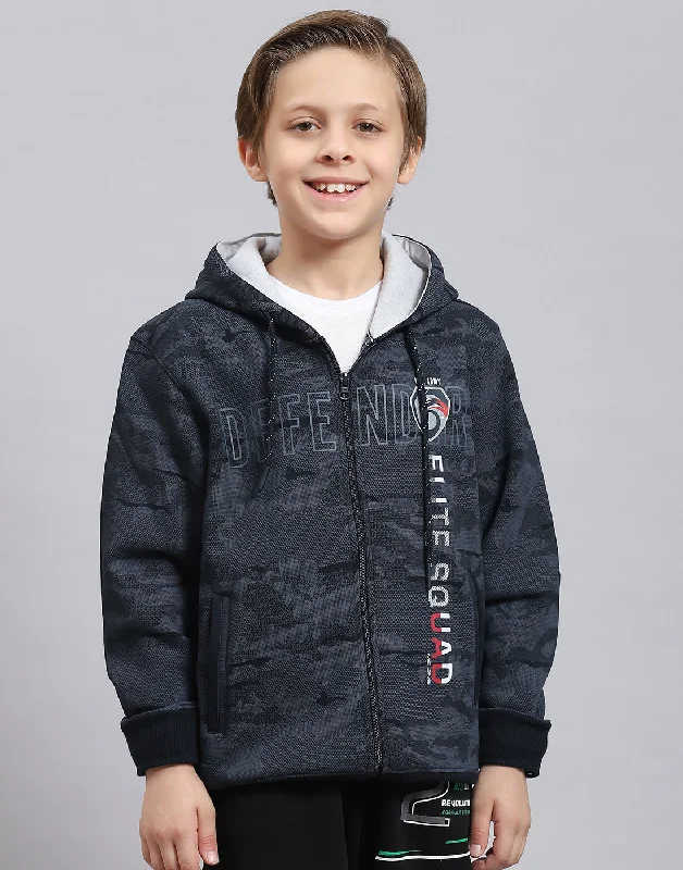 Boys Navy Blue Printed Hooded Full Sleeve Sweatshirt Dynamic Men's Glow