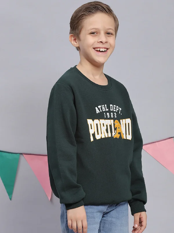 Boys Green Printed Round Neck Full Sleeve Sweatshirt Confident Men's High