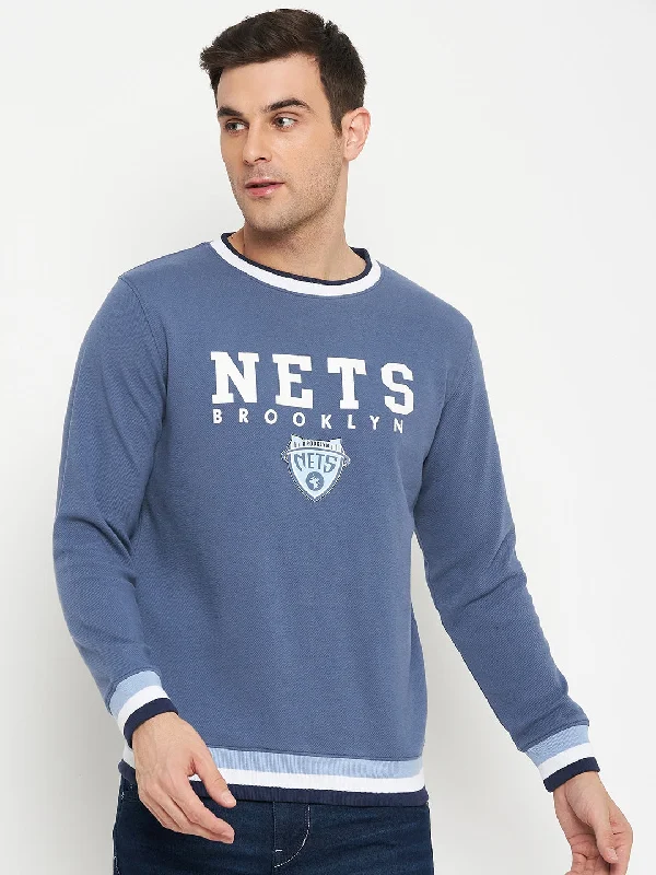 Typography Printed Blue Full Sleeves Round Neck Regular Fit Casual Sweatshirt for Men Refined Men's Classic 