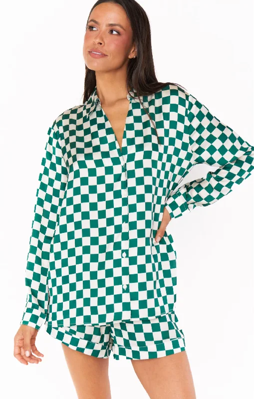 Early Riser PJ Set ~ Green Checker Silky Laid