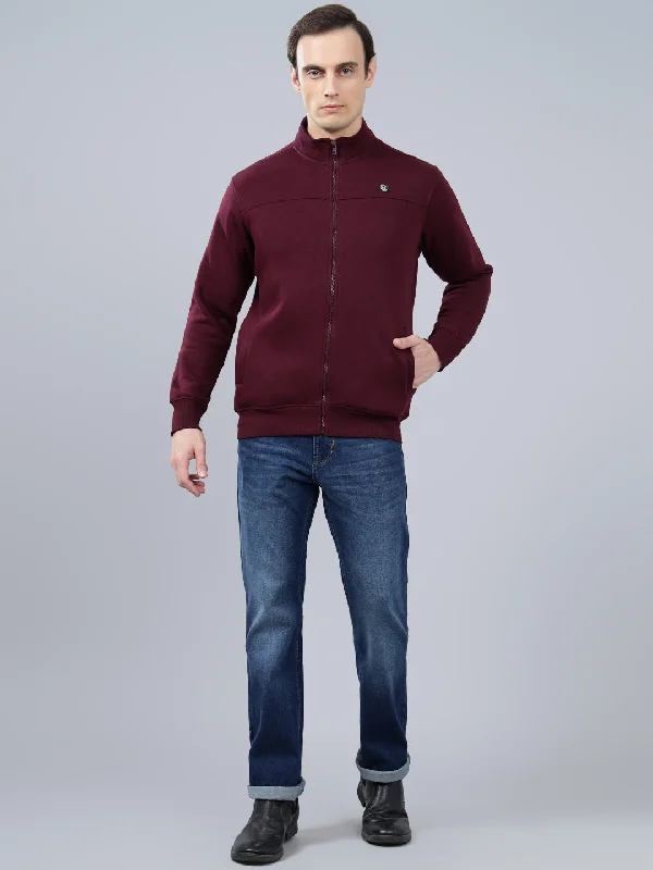 Men's Solid Maroon Mock Collar Sweatshirt Cozy Men's Winter