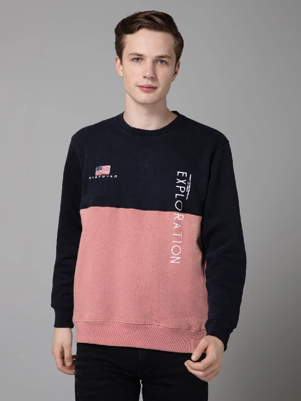 Color Blocked Dark Pink Full Sleeves Rounded Neck Regular Fit Casual Sweatshirt for Men Confident Men's High