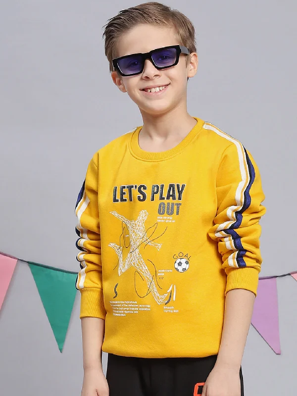 Boys Yellow Printed Round Neck Full Sleeve Sweatshirt Luxurious Men's High