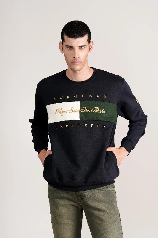 Men's Printed Navy Round Neck Sweatshirt Street