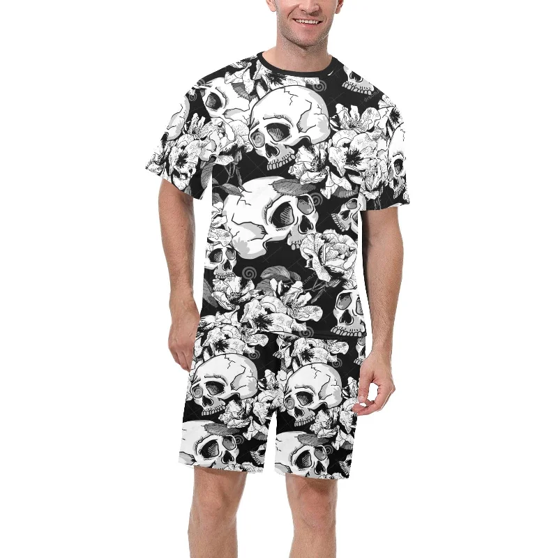 Men's Skull Floral Top & Short Pajama Set Confident Men's High