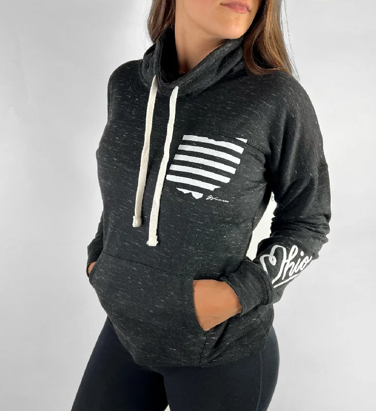 Women's Ohio Stripes Black Pullover Fleece Organic