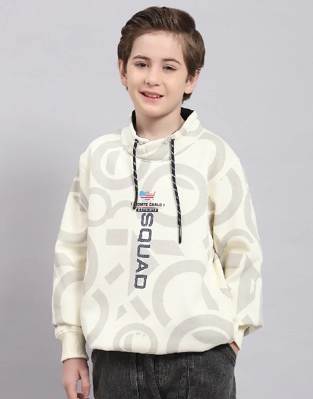 Boys Beige Printed F Neck Full Sleeve Sweatshirt Artistic Men's Hand