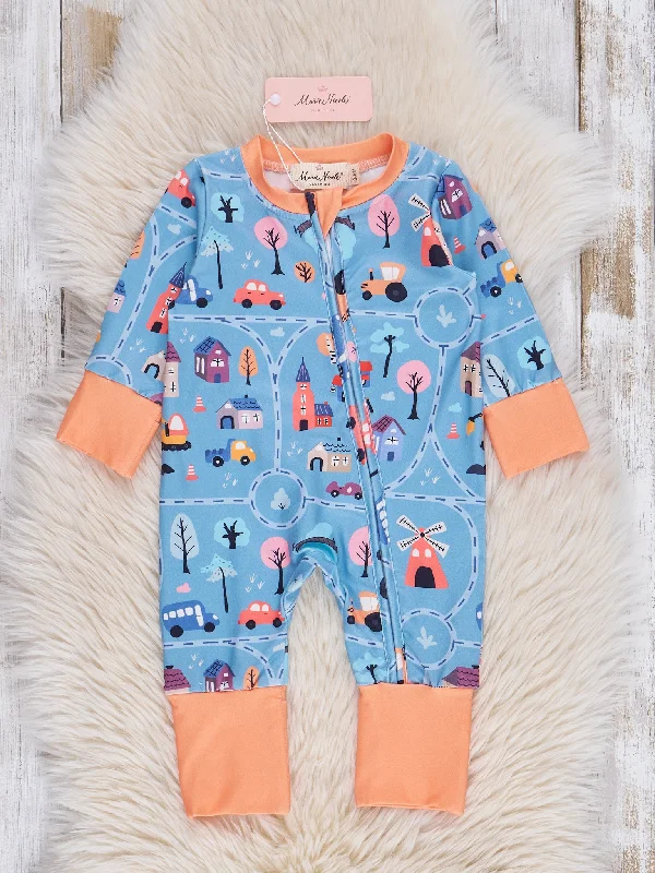 Blue Happy Village Sleeper Pajamas Streetwear Style