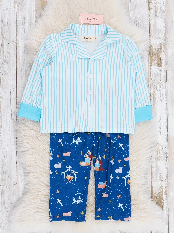 Blue Nativity Pajamas Elegant Men's Cashmere