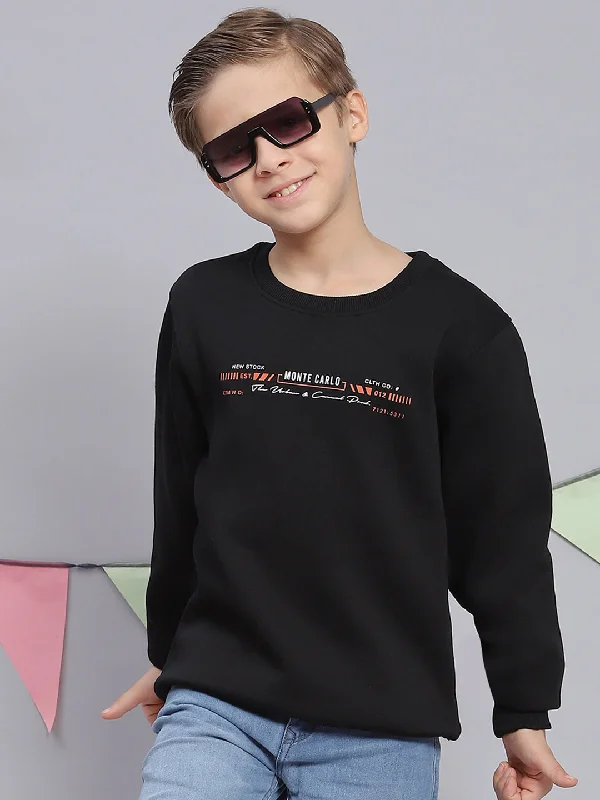 Boys Black Printed Round Neck Full Sleeve Sweatshirt Business