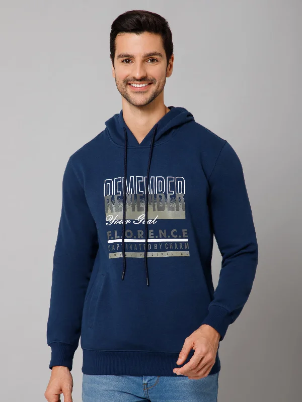 Printed Blue Full Sleeves Hooded Neck Regular Fit Casual Sweatshirt for Men Casual Men's Loose