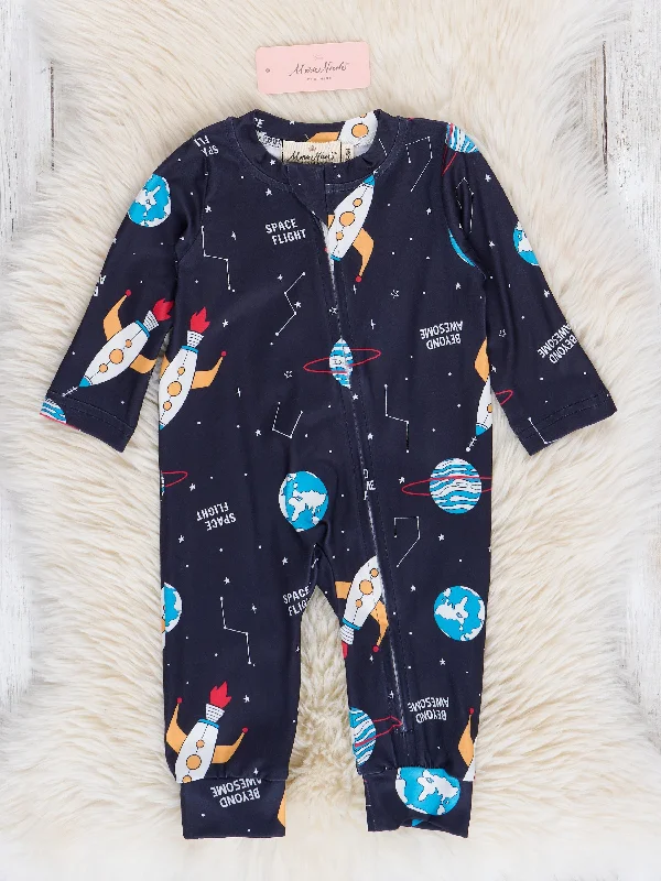 Navy & Red Rocketship Adventure Sleeper Pajamas Elegant Men's Cashmere