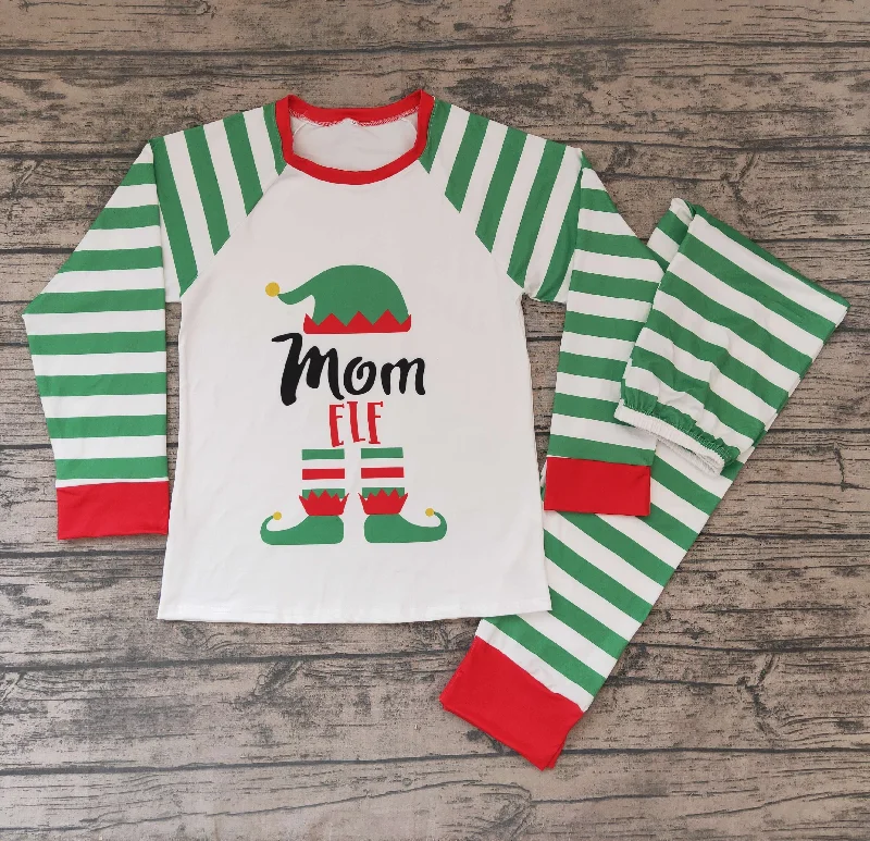 Family Adult Mom GLP0174 Christmas Green Stripes Red Santa Cartoon Girls Long Sleeve Pants Outfits Pajamas Modern Men's Geometric