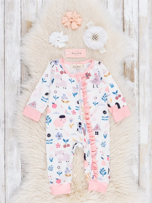 Peach Farm Days Ruffle Sleeper Pajamas Tailored