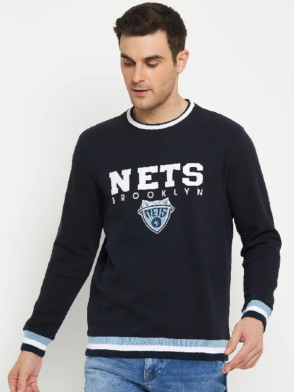 Typography Printed Navy Blue Full Sleeves Round Neck Regular Fit Casual Sweatshirt for Men Sophisticated Men's 