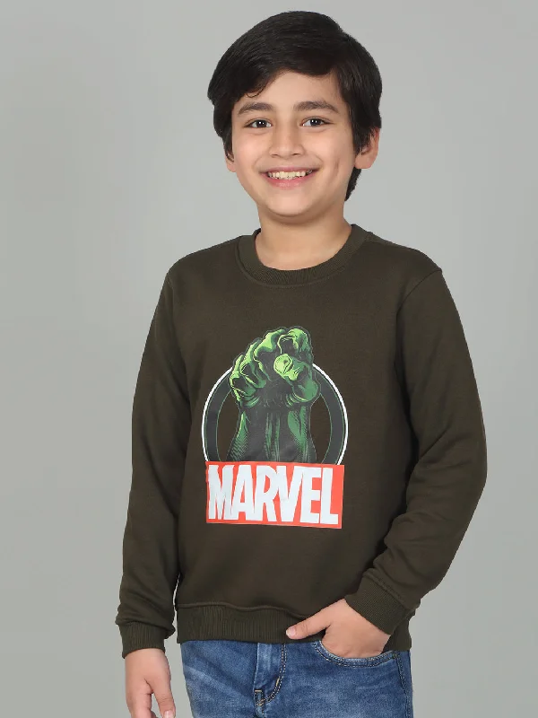 Boys Green Printed Round Neck Full Sleeves Casual Sweatshirt Hip Men's Urban