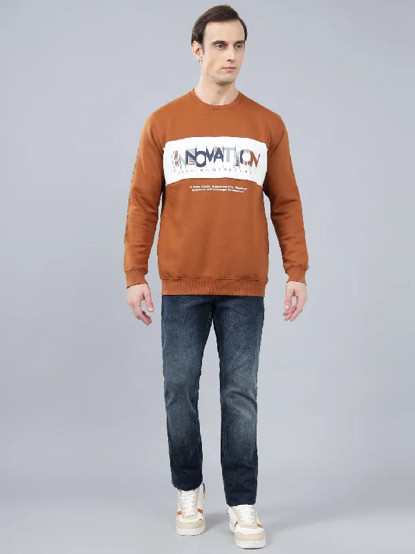 Men's Typography Printed Brown Round Neck Sweatshirt Traditional Men's Country