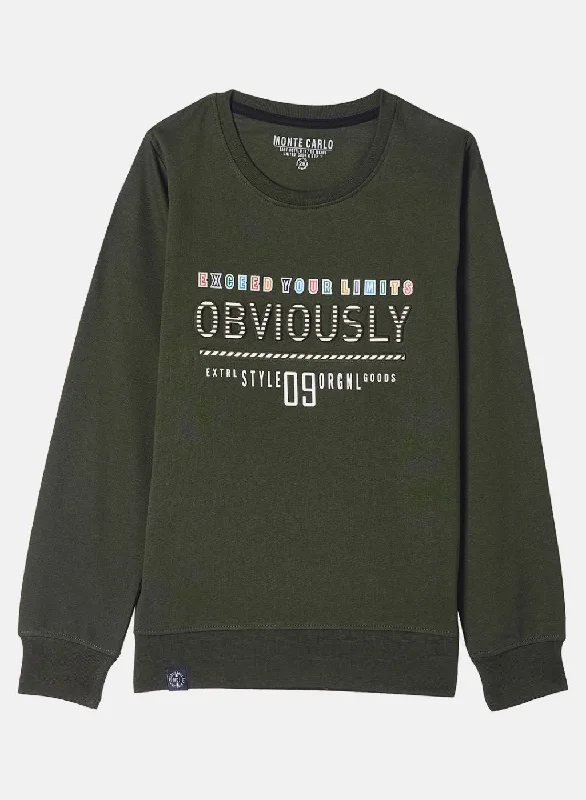 Boys Olive Printed Sweatshirt Polished Men's Silk