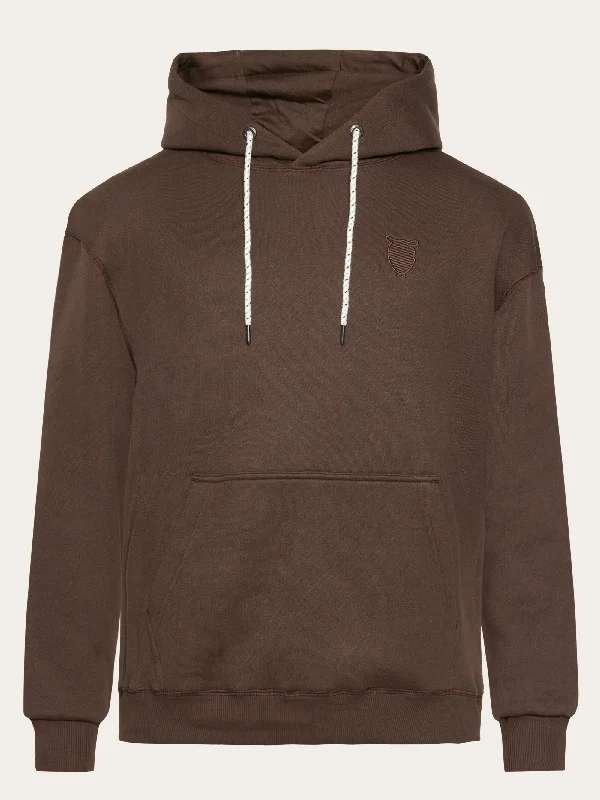 Loose fit hood kangaroo pocket sweat with embroidery at chest - Demitasse (brown) Cozy Men's Sherpa