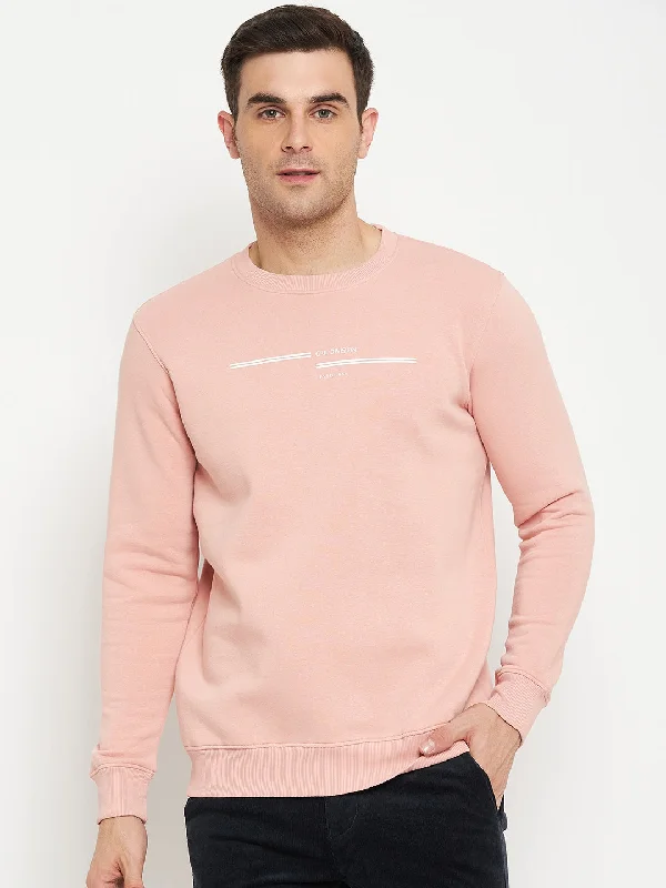 Solid Pink Full Sleeves Round Neck Regular Fit Casual Sweatshirt for Men Artistic Men's Avant