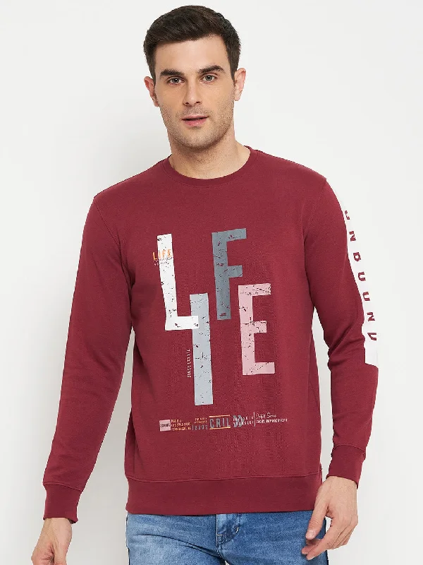 Typography Printed Pink Full Sleeves Round Neck Regular Fit Casual Sweatshirt for Men Casual Men's Loose