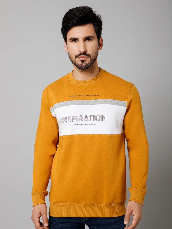 Printed Mustard Full Sleeves Round Neck Regular Fit Casual Sweatshirt For Mens Trendy Men's Oversized