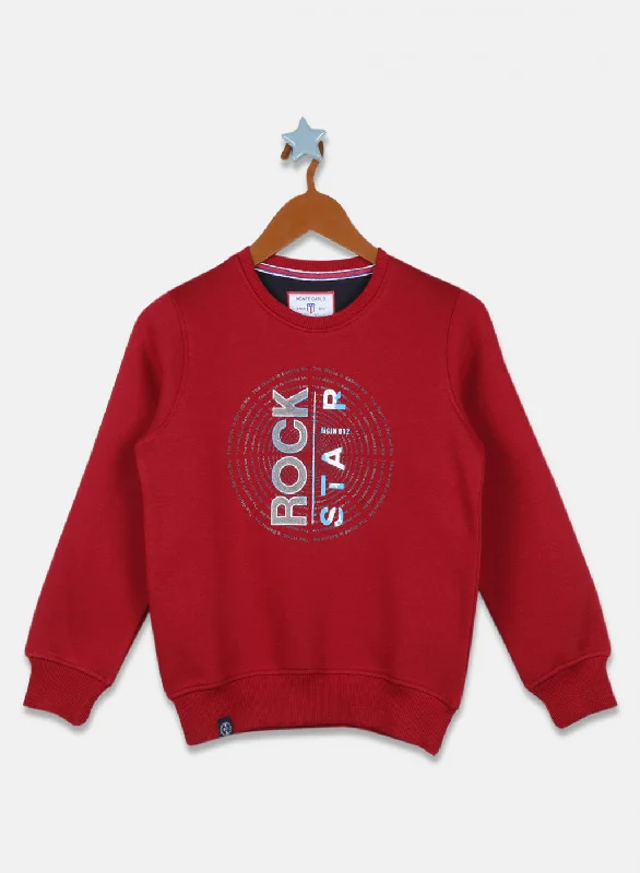 Boys Maroon Printed Sweatshirt Laid