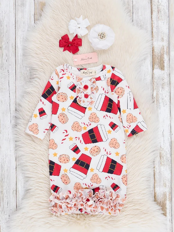 Santa Treats Ruffle Infant Gown Laid