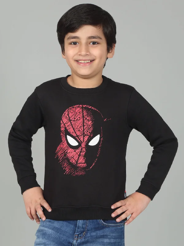 Boys Black Printed Round Neck Full Sleeves Casual Sweatshirt Youthful Men's Pop