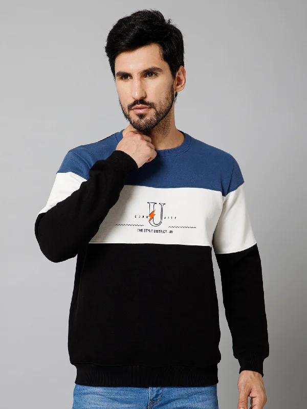 Printed Black Full Sleeves Round Neck Regular Fit Casual Sweatshirt For Men Preppy Men's College