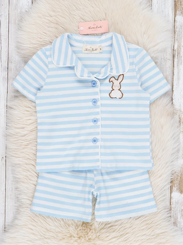 Striped Bunny & Carrots Blue Pajamas Modern Men's Tech