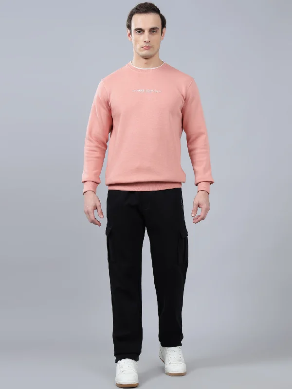 Men's Solid Pink Round Neck Sweatshirt Stylish Men's Neon