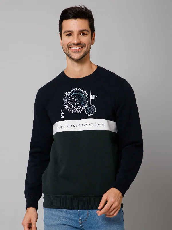 Color-block Green Full Sleeves Round Neck Regular Fit Casual Sweatshirt for Men Elegant Men's Cashmere