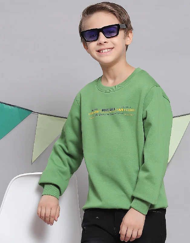 Boys Green Printed Round Neck Full Sleeve Sweatshirt Modern Men's Tech