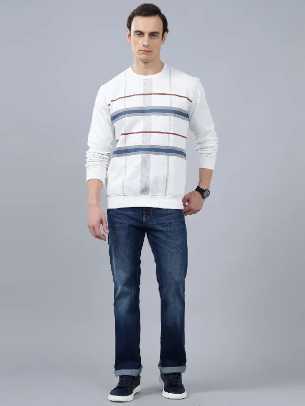 Men's Checkered White Round Neck Sweatshirt Laid