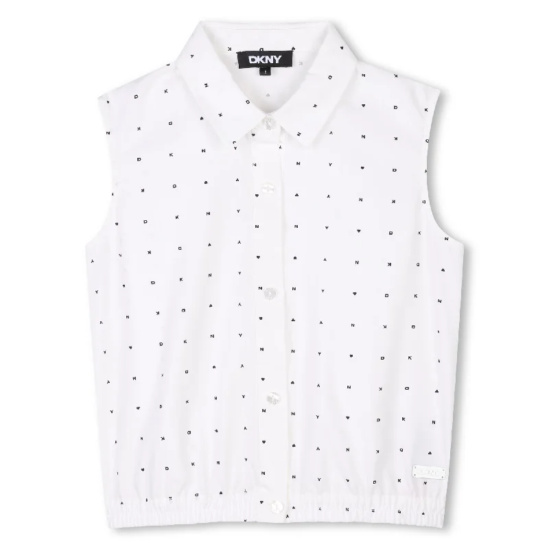 D62254-GIRLS BUTTON DOWN SHIRT-White/Black Classic Men's Pin