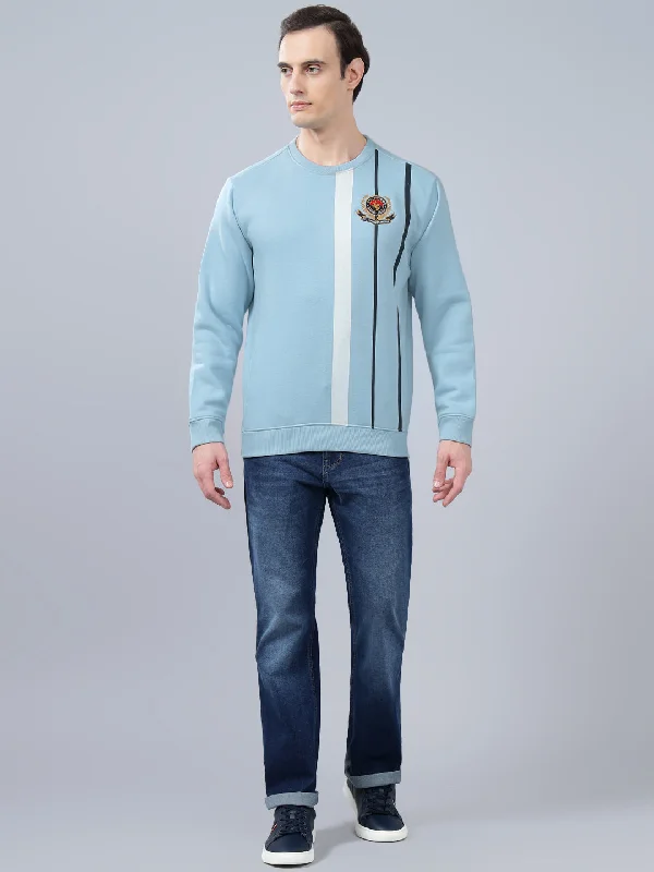 Men's Striped Blue Round Neck Sweatshirt Practical Men's Quick