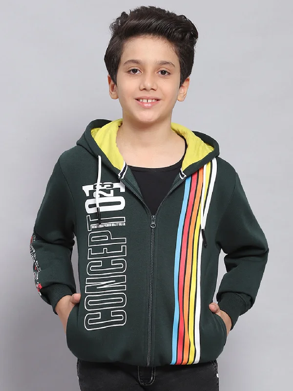 Boys Green Printed Hooded Full Sleeve Sweatshirt Artistic Men's Avant