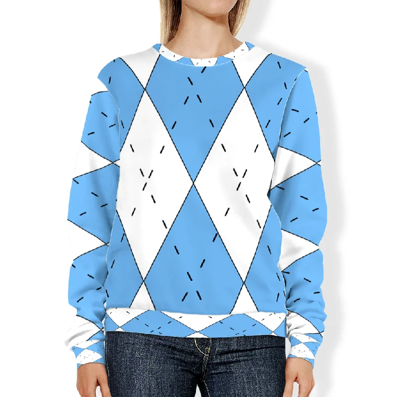 Carolina Blue and White Argyle Large Print Adult Sweatshirt Dynamic Men's Glow