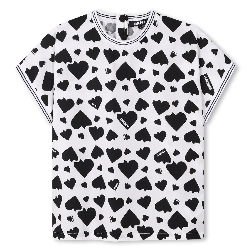 D62315-GIRLS HEART PRINT BLOUSE-White/Black Artistic Men's Hand