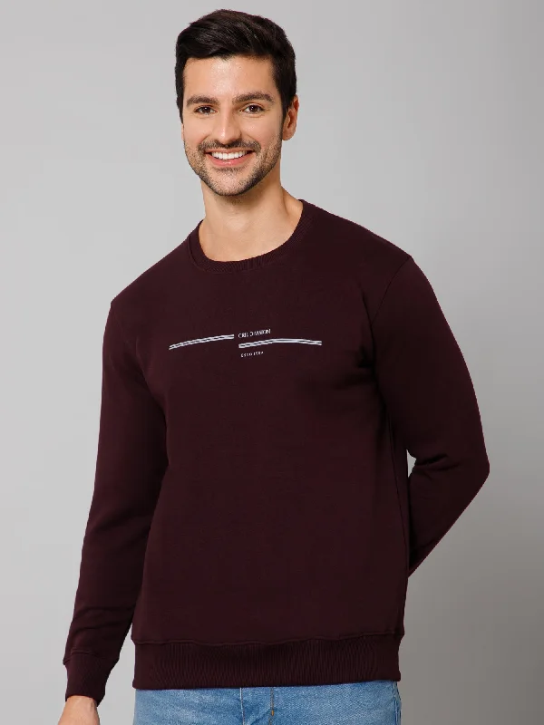 Solid Wine Full Sleeves Round Neck Regular Fit Casual Sweatshirt for Men Modern Men's 