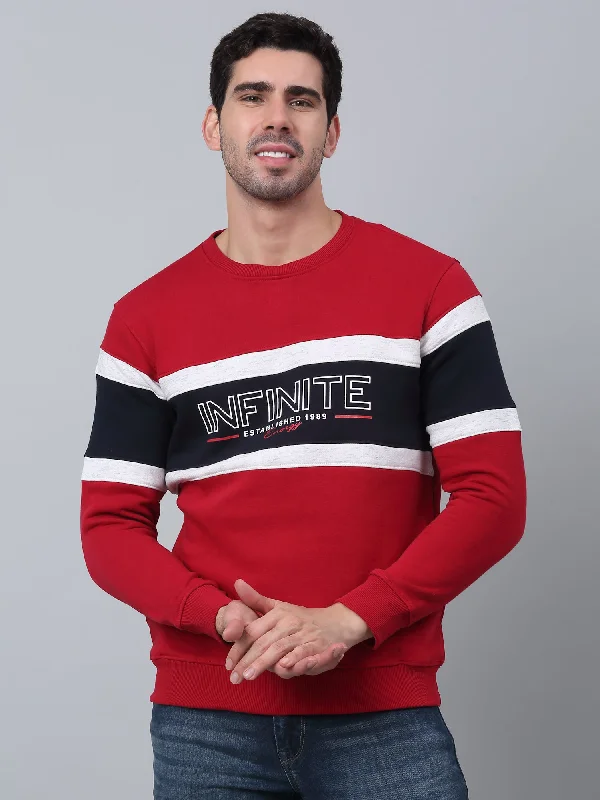 Typographic Red Full Sleeves Round Neck Regular Fit Casual Sweatshirt For Men Stylish Men's Neon