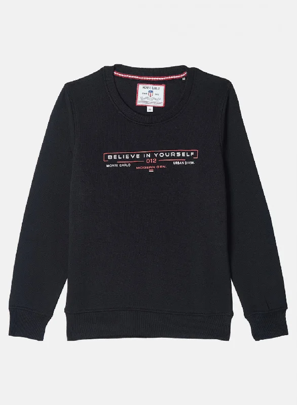 Boys Black Printed Sweatshirt Sophisticated Men's French