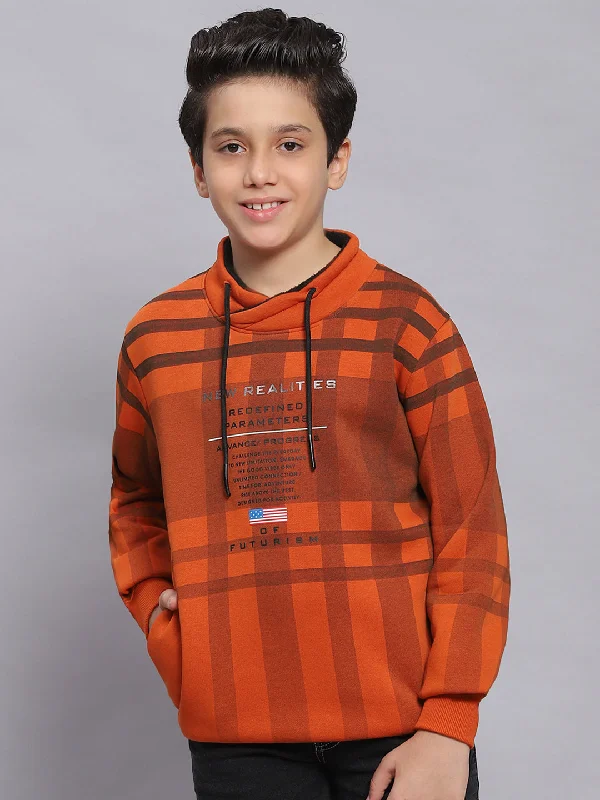 Boys Rust Check F Neck Full Sleeve Sweatshirt Vacation