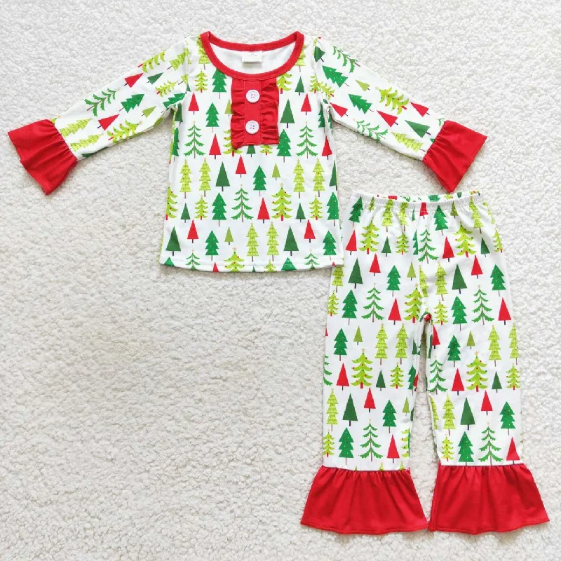 GLP0725 Christmas Red Green Tree Girls Long Sleeve Pants Outfits Pajamas Unique Men's Upcycled