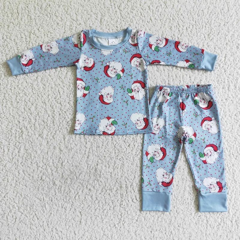 BLP0056 Christmas Santa Blue Boys Long Sleeve Pajamas Artistic Men's Avant