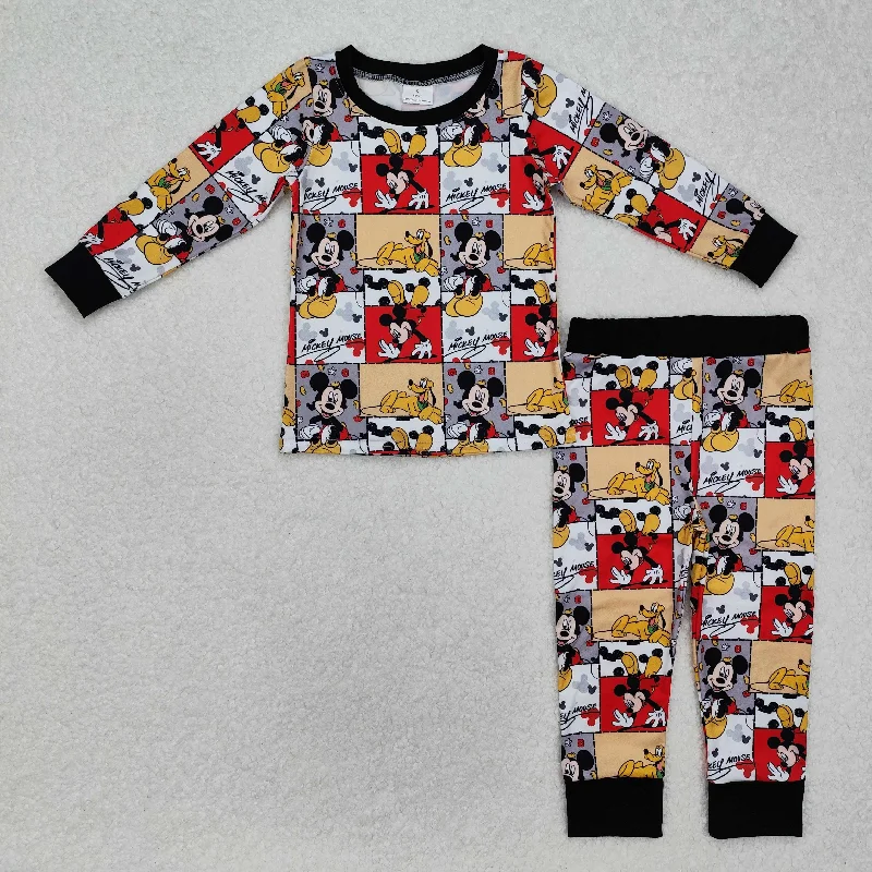 BLP1058  Boys Black Red Cartoon Mickey Mouse pajamas long sleeve top pants pajamas Boys Boutique outfits 202501 RTS Trendy Men's Bucket