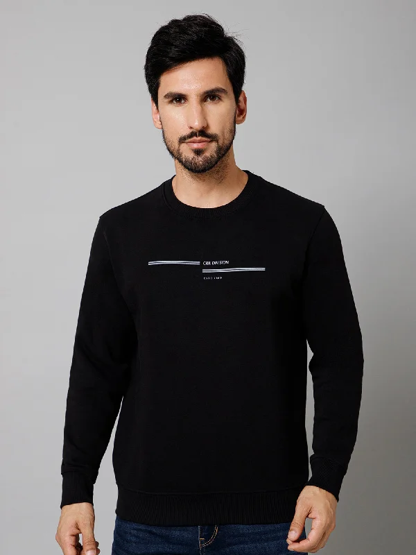 Solid Black Full Sleeves Round Neck Regular Fit Casual Sweatshirt For Mens Sophisticated Men's 